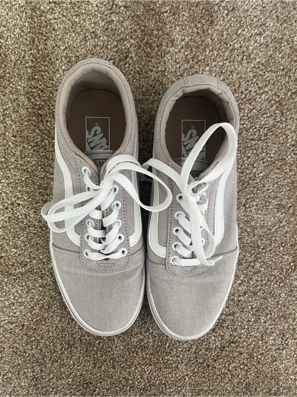 Vans Light Gray Canvas Old Skool Sneakers with White Stripe